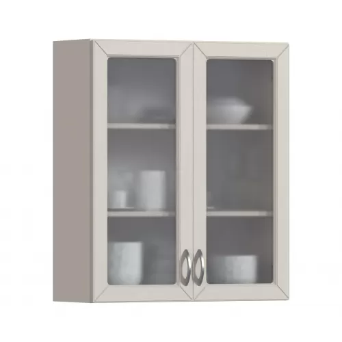 Сити (Оля) шкаф навесной с витриной 80*92 Бежевый песок/МДФ Кофе