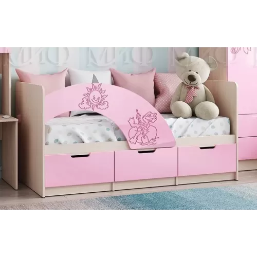 Купить Кровать Юниор-3 ((мульт) розовый металл/дуб беленый) в Новосибирске