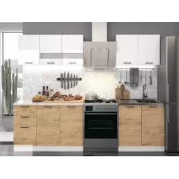 Кухонный гарнитур «Дуся» 2,0 м (белый глянец/дуб бунратти)