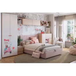 Комплект детской мебели Алина К2 Дуб мария/белый/нежно-розовый велюр
