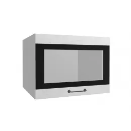 Лофт ВПГСФ 600 шкаф верхний горизонтальный со стеклом высокий с фотопечатью (Штукатурка белая/корпус Серый)