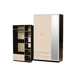 Шкаф для платья и белья 3-х дверный с профилем МДФ с 1 большим зеркалом Венге/Дуб выбеленный