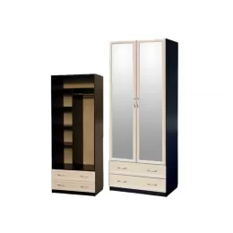 Шкаф для платья и белья 2-х дверный с профилем МДФ с 2 зеркалами Венге/Дуб выбеленный