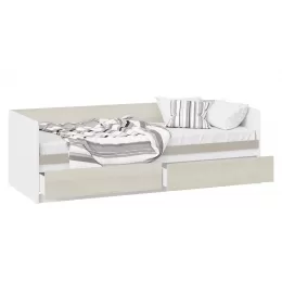 Кровать «Сканди» с 2 ящиками Дуб Гарден/Белый/Глиняный серый