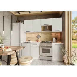 Кухонный гарнитур Нувель 2100мм белый/бетон белый