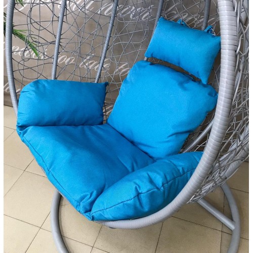 Кресло подвесное большое Кокон F-03 (Светло-серый ротанг/Голубая подушка)