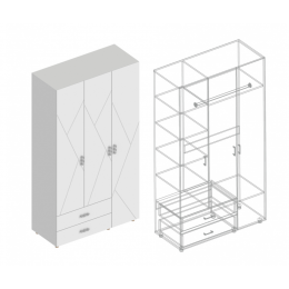 Шкаф Сандра 3-ств с 2 ящиками (Белый лофт)