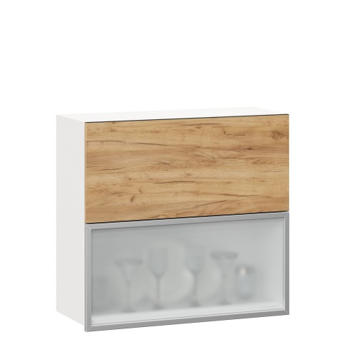 Шервуд Шкаф кухонный 800 горизонтальный с 2 складными дверями комбинированный со стеклом (Белый/Дуб золотой)