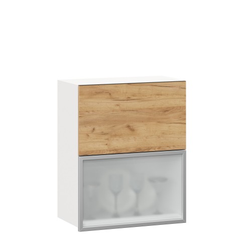 Шервуд Шкаф кухонный 600 горизонтальный с 2 складными дверями комбинированный со стеклом (Белый/Дуб золотой)