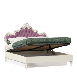 Кровать двуспальная 1600 с подъемным механизмом с мягким изголовьем Маркиза (Алебастр/Сиреневый)
